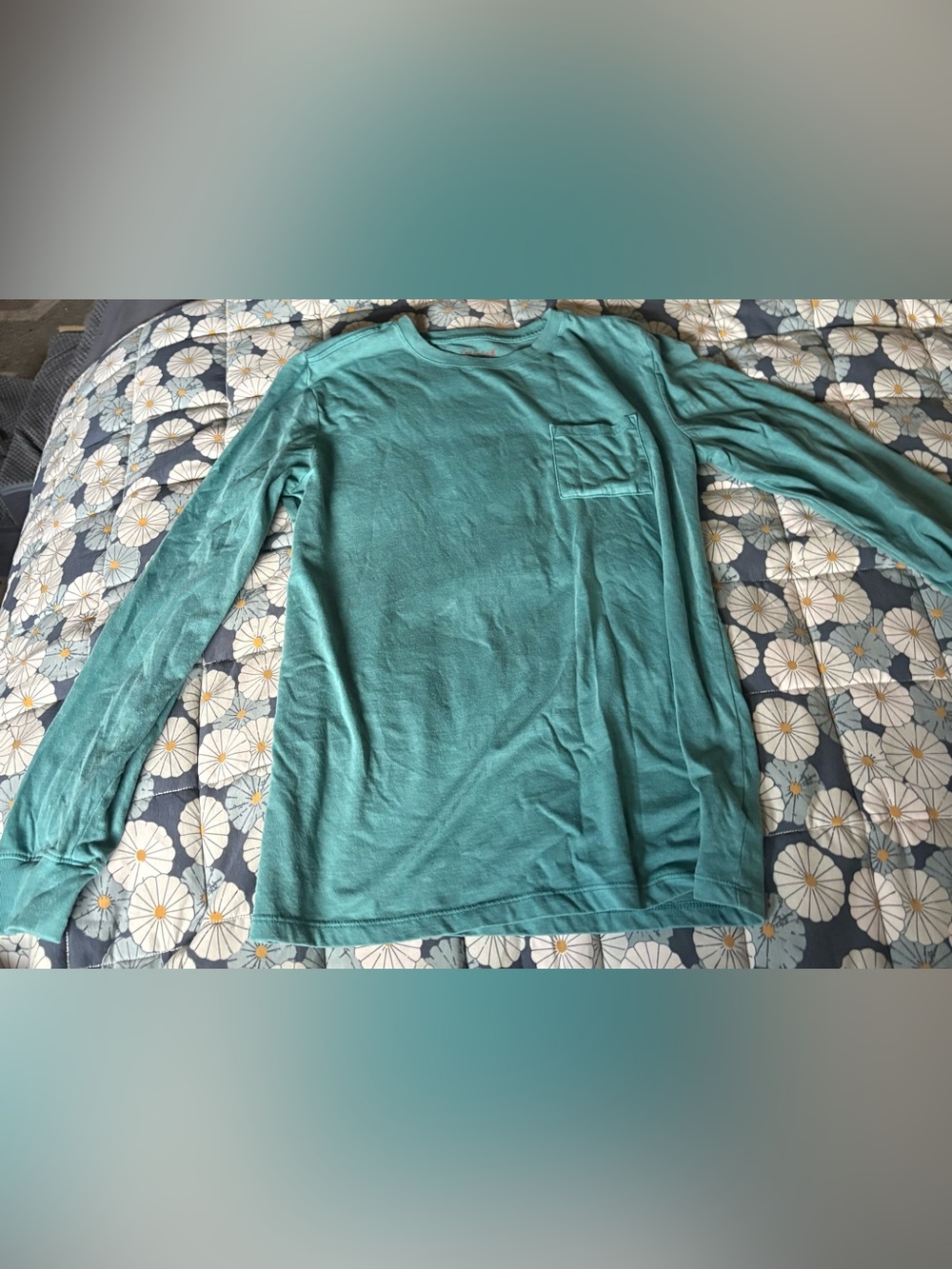 Cat & Jack Boys Size XL 16 Long-Sleeve Pocket Tee - Teal Green